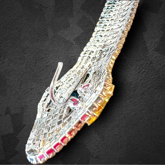 NEW Silvertone Metallic Serpent Snake CZ Crystal Encrusted Choker Necklace - Picture 13 of 16